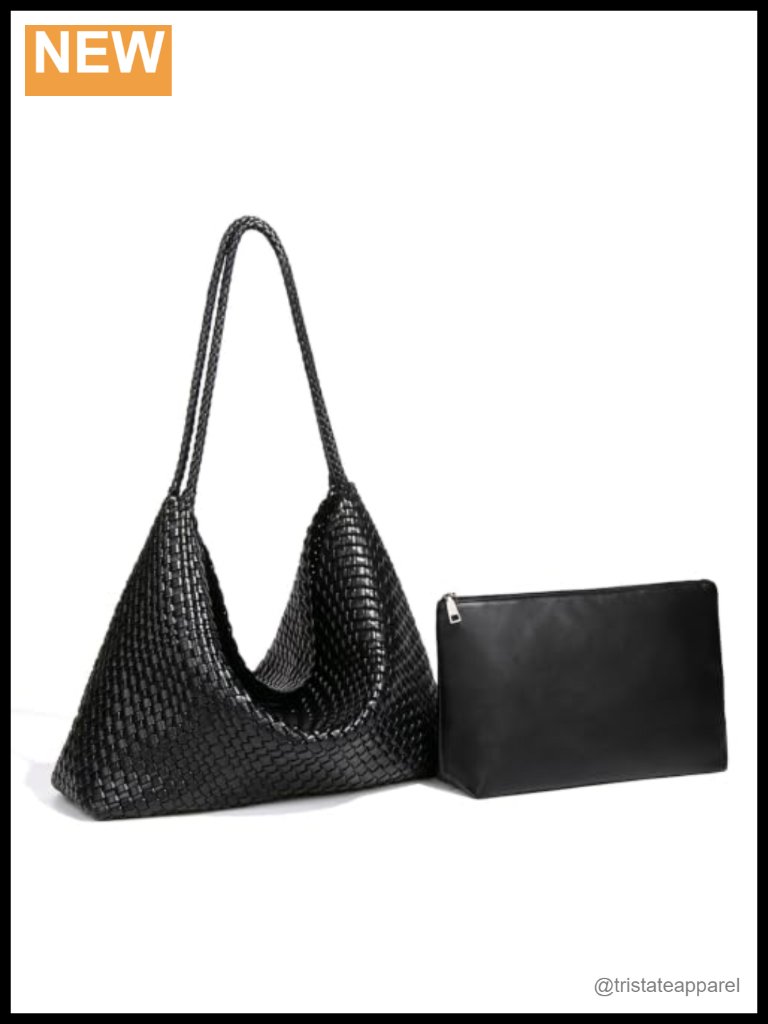 Handcrafted Woven Vegan Leather Tote Bag With Removable Pouch